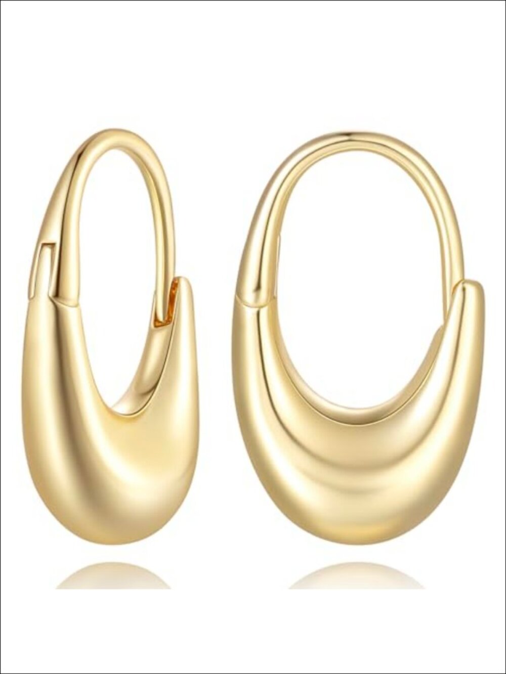 14K Gold Plated Chunky Hoop Earrings French Wire Crescent Drop